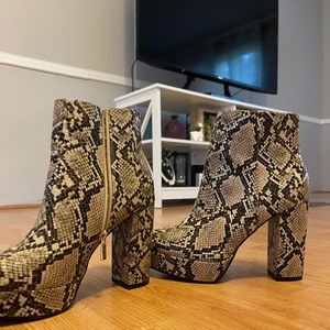 Snakeskin booties - size 8